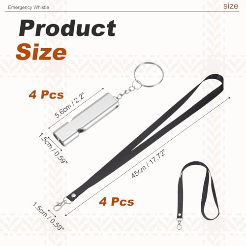 Emergency Whistle, Aluminum Survival Whistles with Lanyard and Keychain Loud Safety Rescue Signaling - color: Silver