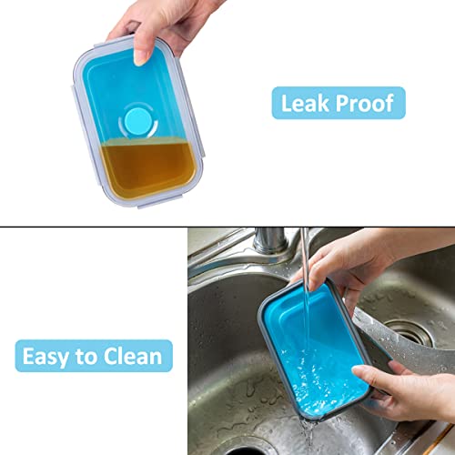 Collapsible Food Storage Containers with Airtight Lid & Air Vent, 16.9 oz, Kitchen Stacking Silicone Collapsible Meal Prep Container Set for Leftover, Microwave Freezer Dishwasher Safe, Blue, Set of 4 - color: Blue | 16.9 oz | 4pc