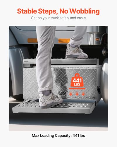 VEVOR Semi-Truck Step Tool Box, 31" x 30" x 19" Heavy Duty Aluminum Diamond Plate Toolbox, Waterproof Cab Entry Step Storage Box with Shock-Absorbing Latch for Flatbed, Crane, and Semi Trucks - size: 31"L x 30"W x 19"H