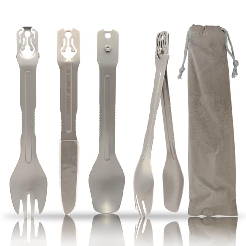 NACETURE Travel Silverware Set, 4-in-1 Portable Fork Spoon Knife Set | 4-in-1 utensil set converts into tongs for travel, camping and everyday use.