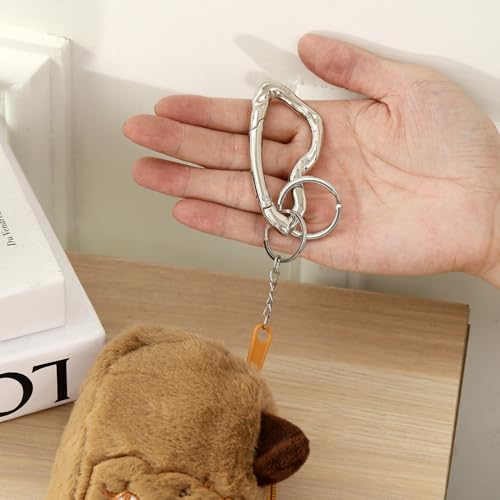 Cute Y2K Carabiner Keychain Clips Irregular Cool Multi-Use Large Heavy Duty Carabiner Hook Key Ring Outdoor Accessories Buckle - color: Silver Tone