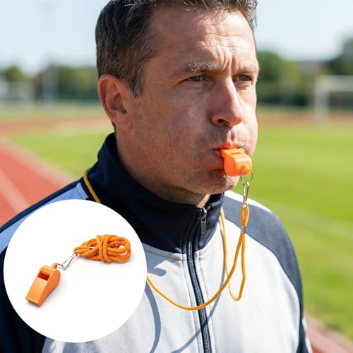 2 Packs Plastic Orange Whistle, Referee Whistles with Lanyard Super Loud Emergency Whistle for Boating, Swimming, Kayaking, Hiking, Camping