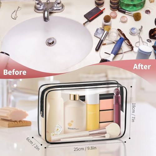 TISRATOK 12 PCS Clear Makeup Bags with Zipper, TSA Approved Toiletry Pouch - color: Black, size: Large
