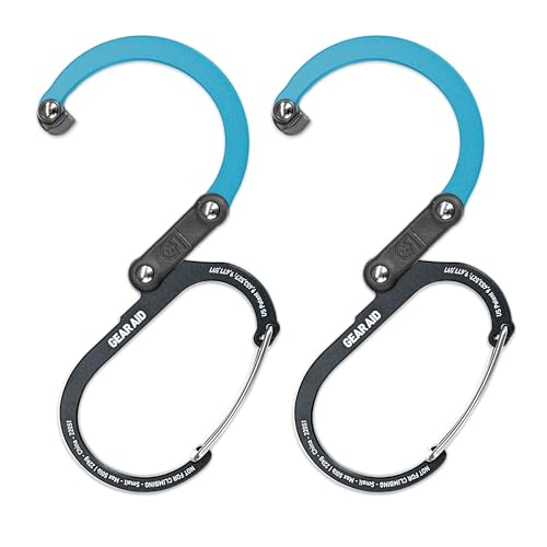 GEAR AID HEROCLIP (Small) Carabiner Gear Clip and Hook, for Hanging Bags, Purses, Lanterns, Strollers, Tools, Helmets, Water Bottles, and More - color: Black & Blue, style: 2 Pack
