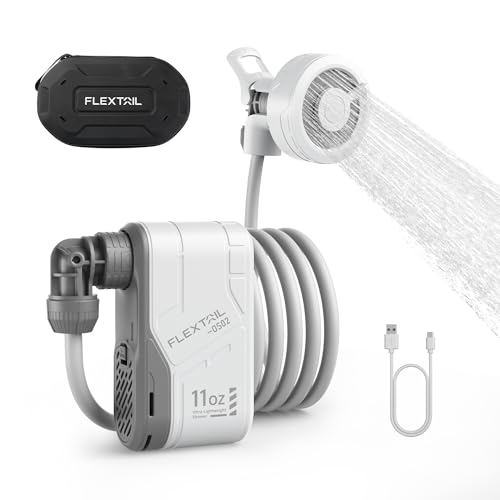 FLEXTAILGEAR MAX Shower Portable Shower for Camping, Rechargeable Outdoor Camping Shower, Portable Shower Pump with USB-C,Shower Pump for Hiking, Car wash, Pet Cleaning, Beach Vacations - color: Pearl White