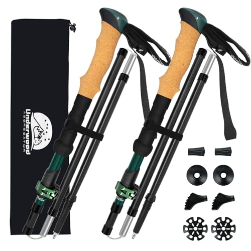 Carbon Fiber Trekking Poles, Lightweight Hiking Sticks with Cork Grip 2 Pcs - color: Green