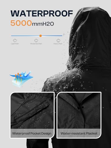 SaphiRose Women's Lightweight Long Rain Jacket Packable Raincoat Hooded Outdoor Trench Coats - color: Black, size: Medium