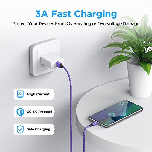 etguuds 6ft USB A to USB C Cable, 2Pack Fast Charging Cord Type C Charger | for iPhone 17 16 15 Pro Max Plus 16e 17 Air, Samsung Galaxy S26 S25 S24 S23 S22 S21 S20 A17 A16 A56 A55 Flip Fold, Purple - color: Purple, size: 6ft