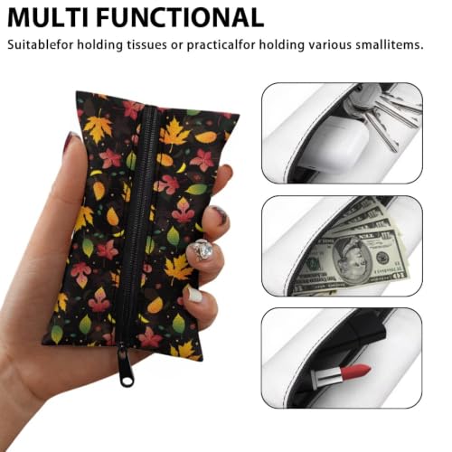 Flashideas Black Thanksgiving Maple Leaf Reusable Tissue Holder for Purse Travel Tissue Holder Fabric Purse Zipper Enclosed Tissue Pouch for Coins for Bag Car Office Home - color: Black Thanksgiving Maple Leaf