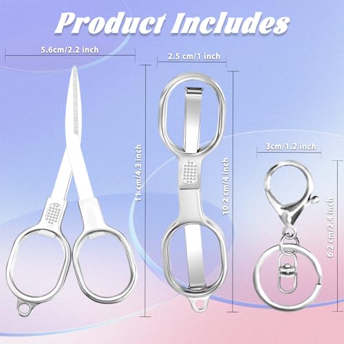 2 PCS Stainless Steel Mini Folding Scissors, Safety Pocket-Sized Multipurpose Scissors with Keychains for Travel, Home, Office, Crafts, Sewing & Nurse Accessories (Silver) - color: Silver
