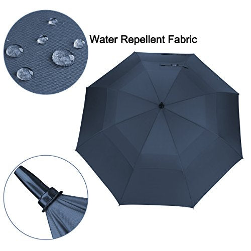G4Free 47/54/62/68/72 Inch Golf Umbrella Windproof Auto Open Large Umbrella | Oversized Stick Umbrella, Extra Large, Vented Double Canopy, Waterproof 210T Pongee Fabric, Fiberglass Frame, EVA Foam Handle - color: Navy Blue, size: 47 inch