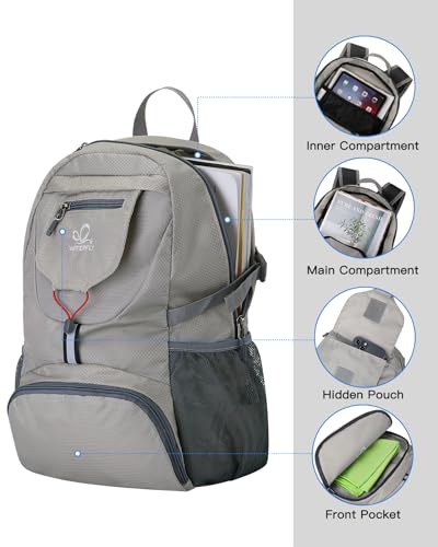 WATERFLY Small Lightweight Packable Backpack: 20l Hiking Daypack Man Woman | 20L,Recycled nylon material,Multi-compartment storage,Water-resistant,Everyday carry,Ultra Light Foldable Travel Day Pack - color: Grey3