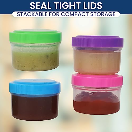Condiment Containers with Screw Lids (4-Piece) - Reusable Leakproof Salad Dressing Containers to go - Small Mini Food Storage Cups for Lunch, Dishwasher Friendly, 1.4-Ounce - color: 1.4 Ounce - Bright Colors