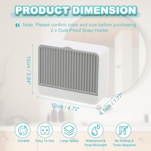 uxcell 2 Pack Dust-Proof Soap Holder, Wall Mounted Soap Dish for Shower Wall No-Drill Adhesive Shower Bar Soap Holder for Bathroom(Gray, 4.72 x 3.94 Inches) - color: Gray, size: 4.72 x 3.94 Inches