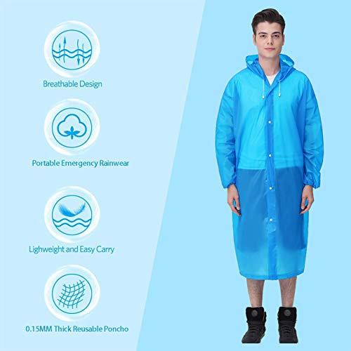 HLKZONE Raincoat, 2 Pack Rain Ponchos for Adults Travel Rain Jacket Packable Rain Coats for Women with Drawstring Hood - color: C-light Blue