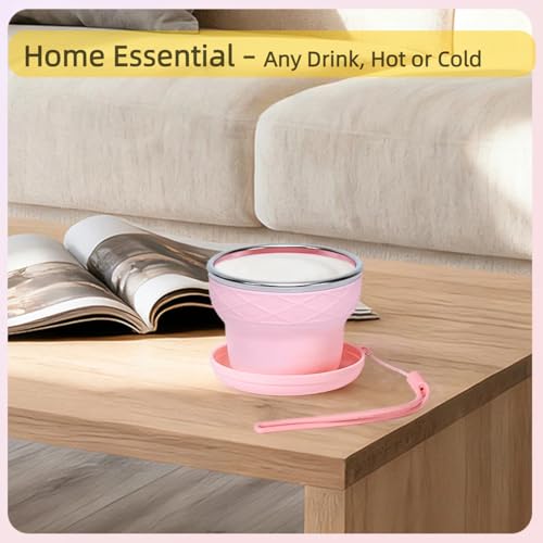 Collapsible Travel Cup 7oz Silicone Foldable Water Cup, Cute Ice Cream Cone Shape, Macaron Colors, BPA-Free with Lid - Portable Drinking Cup for Ca mping, Hiking & Outdoor Travel (Icy Berry Pink) - color: Icy Berry Pink