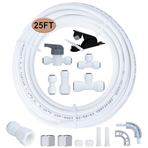 Refrigerator Water Line Kit - 1/4" Tubing Used to Ice Maker, Water Filter - style: A-25ft-11pcs Fittings