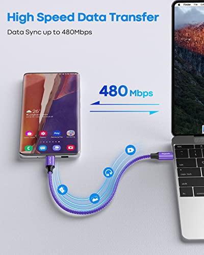 etguuds USB C to USB C Cable 1ft, 2-Pack 60W C to C Cable Fast Charging | for iPhone 17 16 15 Pro Max Plus Air, Samsung Galaxy S26 S25 S24 S23, USBC iPad MacBook Charger Cord Type C, Pixel, Purple - color: Purple, size: 1ft