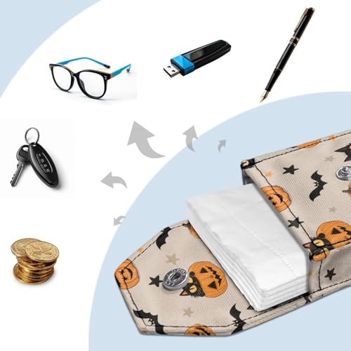 Black Cat Bat Print Purse Tissue Holder Portable Pocket Tissue Holder for Coin Keys Tissues with Hanging Rope Snap Button Enclosed - color: Black Cat Bat
