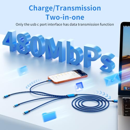 4 in 1 Dual Type C Multi Charging Cable, Charging Cord for Multiple Devices | 2 Pack 5FT USB Charging Cable with 2 USB C/IP/Micro USB Charger, Phone Charger for iPhone 17-8/ Android/Pad and More,Blue - color: Deep Blue
