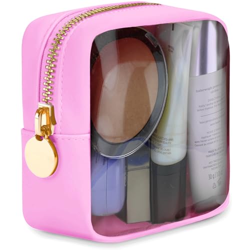 DANCOUR Clear Mini Makeup Bag for Purse Small Cosmetic Pouch Travel Organizer Transparent Toiletry Case Mini Pouch Light Pink - color: Light Pink, style: Mini