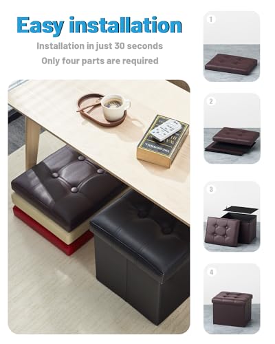 AmasSmile Ottoman with Storage,17" Folding Leather Foot Rest Chest,Brown - color: Brown 1 Pack, size: 17"*13"*13"inch