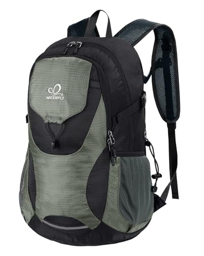 WATERFLY Lightweight Packable Hiking Backpack, 30L Day Pack | Foldable, Water Resistant Travel Daypack with Multiple Pockets, Wet Pocket, Ultralight Day Pack for Woman Man, Everyday Carry - color: Black & Grey