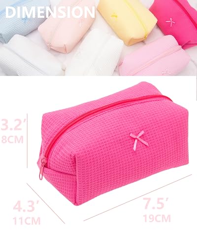 Cozy Makeup Bag for Women,Zipper Cosmetic Pouch,Waffle Hotpink,2 Pack - color: Waffle Hotpink
