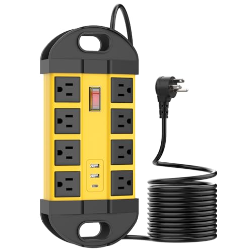 HHSOET Outdoor Weatherproof 8 Outlet Power Strip, IPX6, Yellow, 6FT | Outdoor Power Strip, IPX6 Waterproof Surge Protector, 2 USB-A 1 USB-C Ports, for Outdoor Patio Garden Porch Garage - color: Yellow, size: 6ft