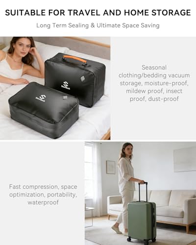 41L Travel Vacuum Bags with Pump, 180° Open,Compression Bags for Travel Luggage, Reusable IP67 Waterproof Vacuum Seal Packing Cubes for Carry On Suitcase and Backpack (2PC + Pump) - size: 2PC-PUMP