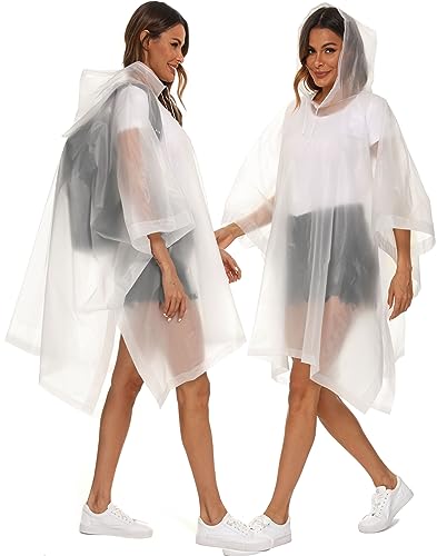 2 Pack Rain Ponchos for Adults Reusable - Raincoats Survival Emergency Heavy Duty Rain Coat with Drawstring Hood - color: White&yellow