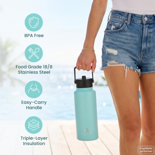Konokyo 24 oz Insulated Stainless Steel Water Bottle with Straw Lid - color: Light Blue, size: 24 Ounces