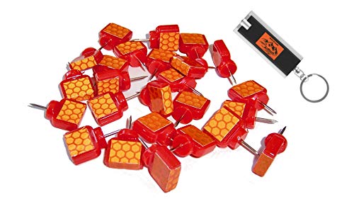 Orange Reflective Wing Tacks (Pack of 50) Trail Tacks, Glow Tacks, Hiking Markers, Trail Marking Tacks, Mark Trail Reflective Thumb Tacks for Hunting, Orange Tacks with Included LED Keychain Light
