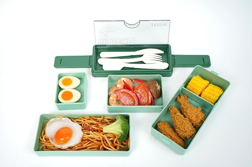 JENAGREN Bento Box Lunch Container, Stackable 3 Layers Meal Prep Salad Adult Lunch Box, Leak-Proof Sandwich Containers with Cutlery Luch bag for Adults Men Women - color: Green, size: three layer