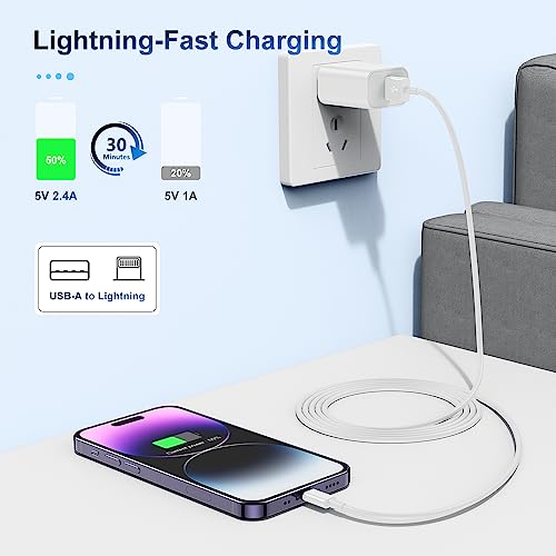 3 Pack Apple MFi Certified iPhone Charger Cable 6ft, Apple Lightning to USB Cable Cord 6 Foot, 2.4A Fast Charging,Apple Phone Long Chargers for iPhone 14/13/12/11/11 Pro/11 Max/X/XS/XR/XS Max/8/7/6 - color: White, size: 6 ft