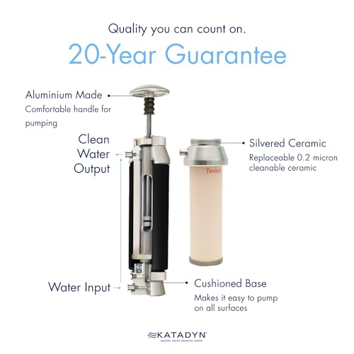 Katadyn Pocket Ceramic Hand Pump Water Filter | 13,000 Gallon Capacity, 20-Year Guarantee, Portable & Lightweight, For Camping, Backpacking & Hiking