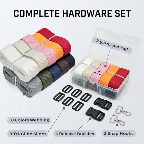 1" x12YD Heavy Duty Nylon Webbing Strap DIY Kit - color: Multi-colors