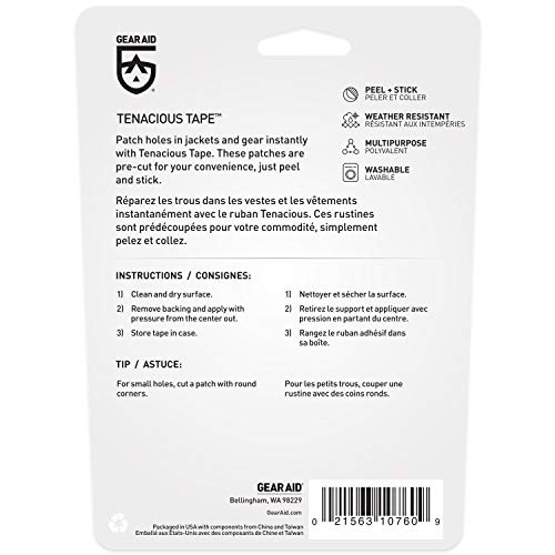 GEAR AID Tenacious Tape Mini Patches with Peel-and-Stick Adhesive to Fix Holes and Tears in Winter Gear, Down Puffer Jackets, Sleeping Bags, Tents, and Rain Gear, Clear, 2 Pack - color: Clear, style: 2 Pack (12 Patches)