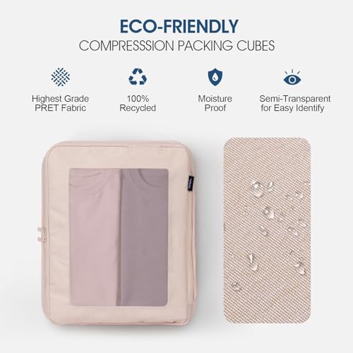 Compression Packing Cubes - Travel Organizer Bags for Suitcases and Luggage, Eco-Friendly Fabric (5-Pack) (Beige) - color: Beige