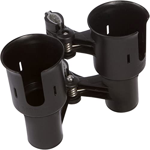 ROBOCUP, (Black), Patented Clamp On Boat Cup Holder |Multifunction Dual Drink Caddy for Fishing Poles, Tools, Net, Gaff |Portable Storage for Boating, Beach, Umbrellas, Golf Carts, Strollers - color: Black, size: Standard Spring