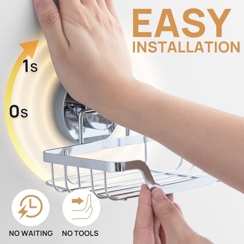 LEVERLOC Soap Dish, Soap Bar Holder for Shower Suction Cup Wall Mounted - color: Silver, size: 5.7" * 4.8"