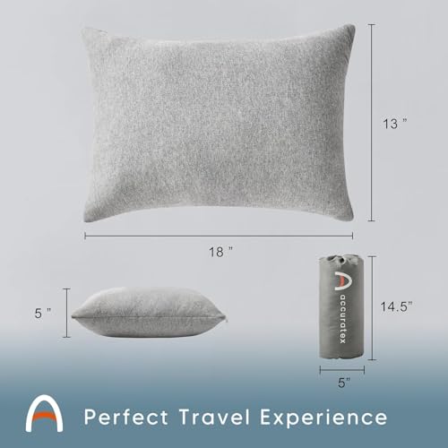ACCURATEX Camping Pillow, Cotton Cover Compressible Travel Pillow,13x18 | Adjustable Shredded Memory Foam Pillow, Small Backpacking Accessories, Sleeping Essentials, Portable Car Airplane Pillow - color: Grey