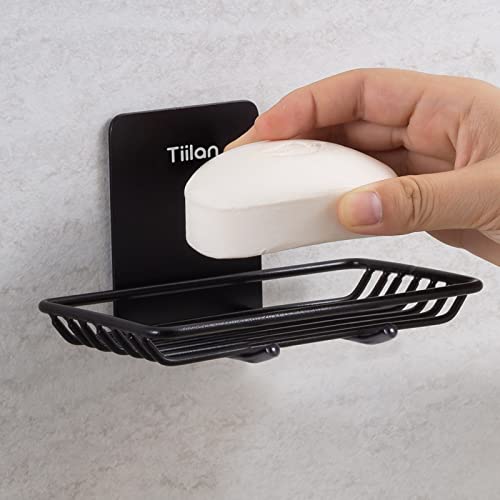 Self Adhesive Bar Soap Dish for Shower, Bathroom Soap Holder Wall Mount – Stainless Steel, Black - color: Black