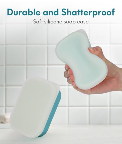 Quatish Compact Leakproof Travel Soap Case, Silicone Soap Box with Draining Layer, Enhanced Soap Container, Suitable for Camping, Gym, Bathroom, Outdoor Essentials, Bluegreen - color: Bluegreen, size: Regular