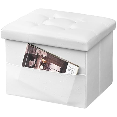 AmasSmile Ottoman with Storage,17" Folding Leather Foot Rest Chest,White - color: White 1 Pack, size: 17"*13"*13"with side pockets