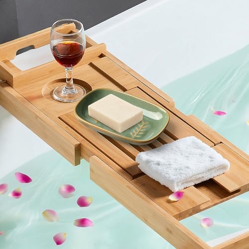 2 Pack Ceramic Soap Dish for Cleaner Shower, Decorative Soap Holder for Bar Square Shampoo or Sponge, Cute Shower Soap Dish Soap Saver Tray Container for Bathroom Kitchen Sink, Easy to Clean