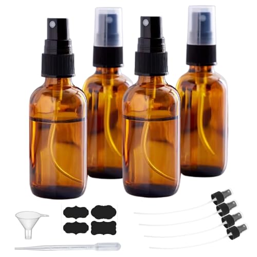 2oz Amber Glass Spray Bottles for Essential Oils, Hair, Skincare, Cleaning & Travel,4-Pack Small Empty Spray Bottle - style: 4 Set