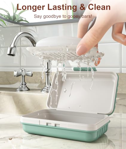 Quatish Leakproof Bar Soap Holder Dish with Lid for Shower, Portable Travel Soap Case Box for Gym, Camping, Hiking, Outdoor Use, Travel Size Toiletries Essentials, Keeps Soap Dry, GreyGreen - color: Greygreen