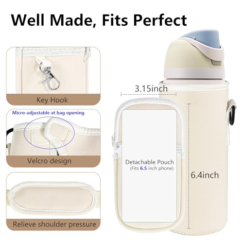 Water Bottle Carrier Bag with Strap, Fits Owala FreeSip 24/32 oz - color: Off-white, size: 32 ounce