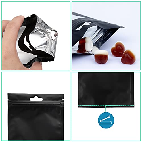 DOSEWART 200Pcs 3 x 4.6Inch Resealable Holographic Bags with Clear Window - color: Black 1